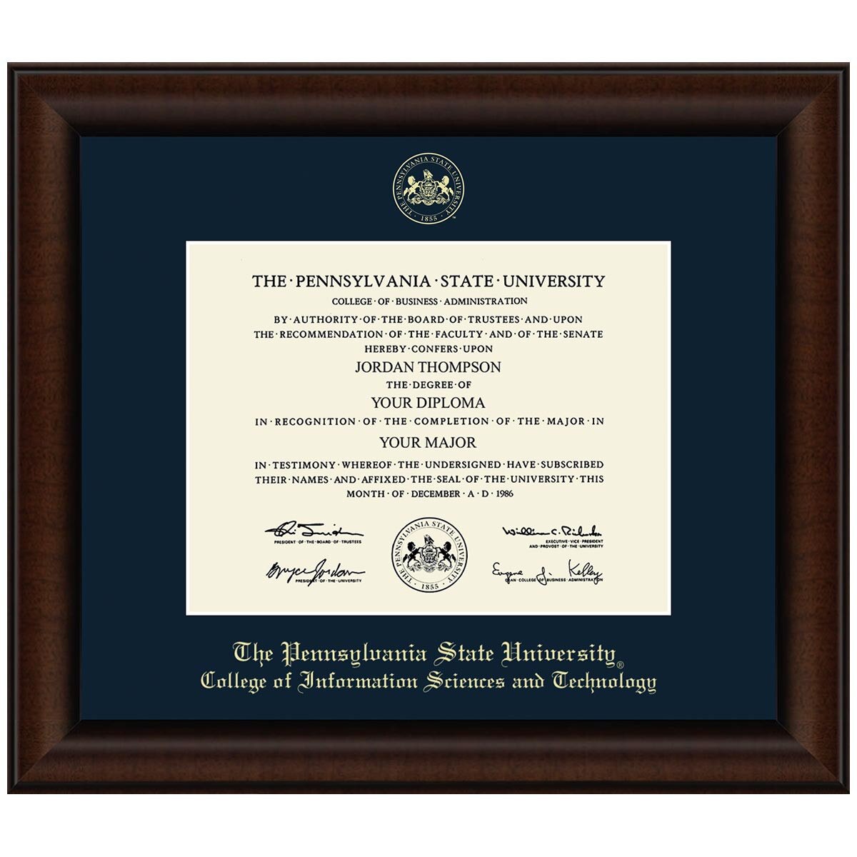 #105 College of Information Sciences and Technology diploma frame Lenox (Walnut)